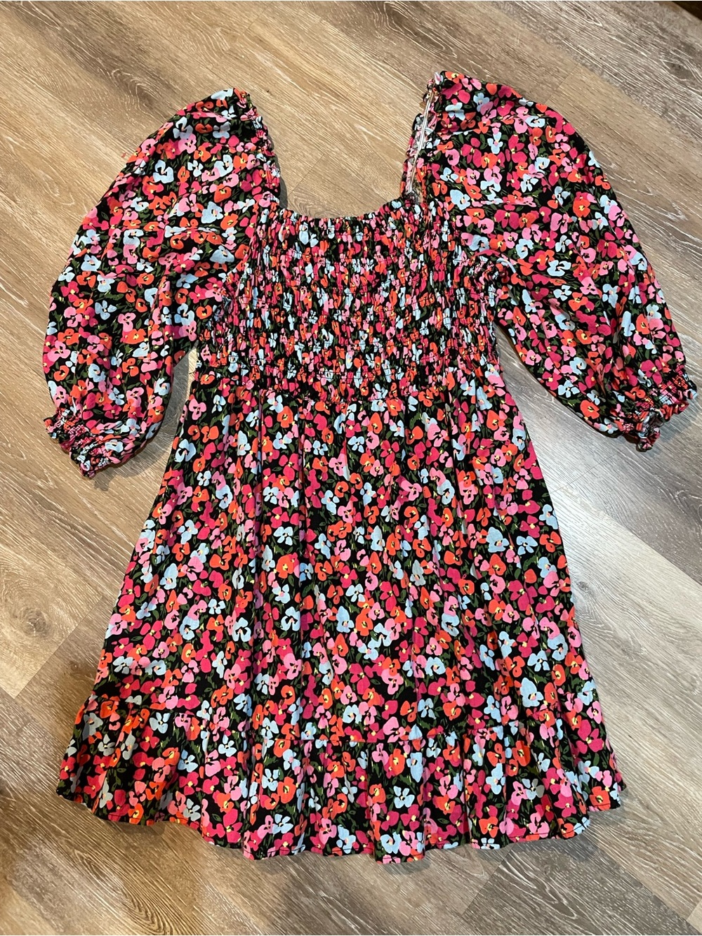 The Get Floral Smocked Puff Sleeve Mini Peasant Dress